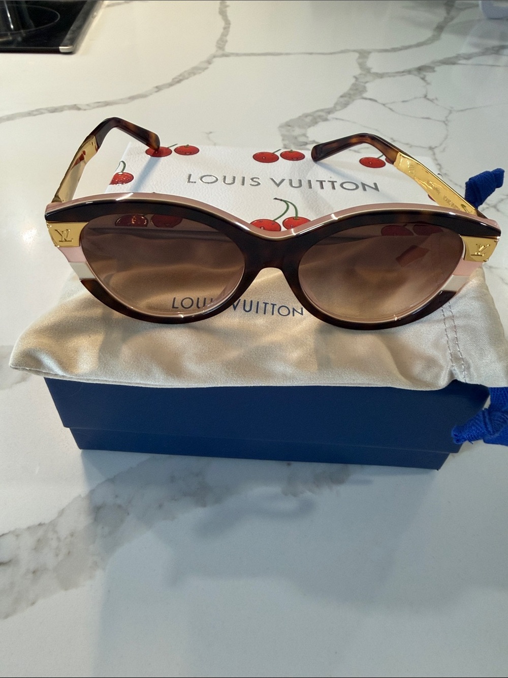 Louis Vuitton Tortoise Shell Brown Gradient Cat-Eye Sunglasses with Gold Trim